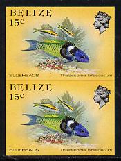 Belize 1984-88 Blueheads 15c def in unmounted mint imperf pair (SG 773), stamps on fish     marine-life