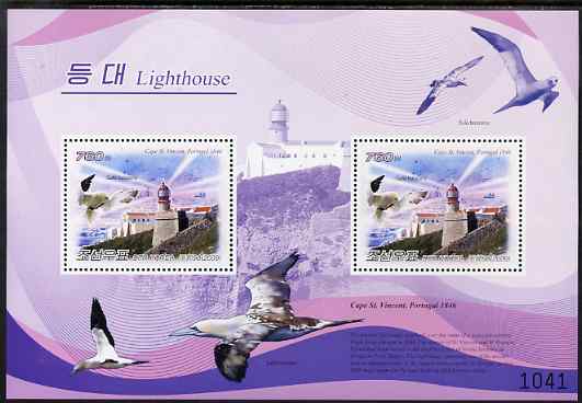 North Korea 2009 Lighthouses #2a Portugal - Cape St Vincent perf s/sheet containing 2 values unmounted mint, stamps on , stamps on  stamps on lighthouses, stamps on  stamps on birds