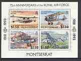 Montserrat 1993 75th Anniversary of Royal Air Force m/sheet unmounted mint, SG MS 926, stamps on aviation, stamps on fairey, stamps on flying boats, stamps on , stamps on  raf , stamps on 