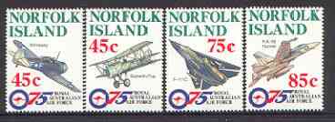 Norfolk Island 1996 75th Anniversary of Royal Australian Air Force set of 4 unmounted mint, SG 615-18*, stamps on , stamps on  stamps on aviation, stamps on sopwith, stamps on  stamps on  raf , stamps on  stamps on 