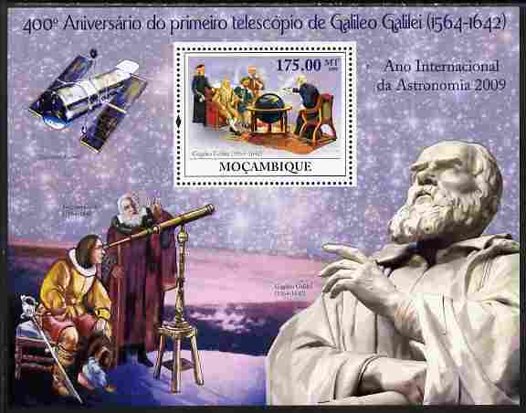 Mozambique 2009 400th Anniversary of Galileos Telescope perf souvenir sheet unmounted mint, stamps on personalities, stamps on science, stamps on physics, stamps on maths, stamps on space, stamps on astronomy, stamps on mathematics, stamps on telescopes