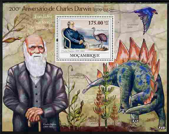 Mozambique 2009 200th Birth Anniversary of Charles Darwin perf souvenir sheet unmounted mint, stamps on , stamps on  stamps on personalities, stamps on  stamps on science, stamps on  stamps on animals, stamps on  stamps on dinosaurs, stamps on  stamps on darwin