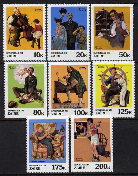 Zaire 1981 Paintings by Norman Rockwell set of 8 (SG 1053-60) unmounted mint, stamps on arts   dancing   music    scouts   postal    americana    telescope    