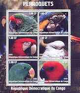Congo 2000 Parrots sheetlet containing 6 values unmounted mint, stamps on birds, stamps on parrots