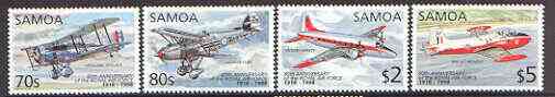 Samoa 1993 80th Anniversary of Royal Air Force set of 4 unmounted mint, SG 1029-32, stamps on , stamps on  stamps on aviation, stamps on  stamps on vickers, stamps on  stamps on hawker, stamps on  stamps on  bac , stamps on  stamps on westland, stamps on  stamps on  raf , stamps on  stamps on 