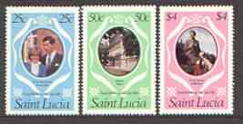 St Lucia 1981 Royal Wedding set of 3 unmounted mint, SG 576-78, stamps on royalty, stamps on diana, stamps on charles