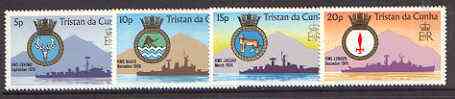 Tristan da Cunha 1977  Ships' Crests set of 4 unmounted mint, SG 215-18*, stamps on ships, stamps on jaguar, stamps on mermaids, stamps on scots, stamps on scotland