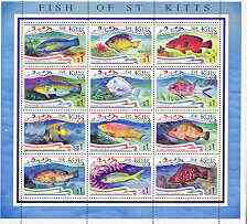 St Kitts 1997 Fishes perf sheetlet containing set of 12 values unmounted mint, SG 473a, stamps on , stamps on  stamps on fish