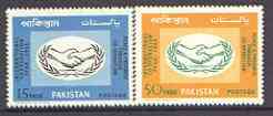 Pakistan 1965 International Co-operation Year perf set of 2 unmounted mint SG 222-23, stamps on communications, stamps on  icy , stamps on united nations