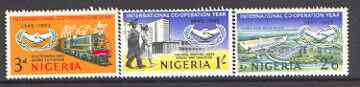 Nigeria 1965 International Co-operation Year set of 3 unmounted mint, SG 166-68, stamps on communications, stamps on  icy , stamps on united nations, stamps on railways, stamps on dams, stamps on hospital