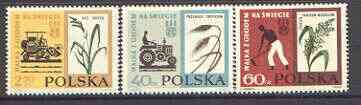 Poland 1963 Freedom From Hunger set of 3 unmounted mint, SG 1358-60, stamps on farming, stamps on food, stamps on ffh, stamps on tractors, stamps on  ffh , stamps on 