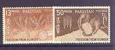 Pakistan 1963 Freedom From Hunger set of 2 unmounted mint, SG 184-85, stamps on food, stamps on ffh, stamps on tractor, stamps on wheat, stamps on rice, stamps on  ffh , stamps on 