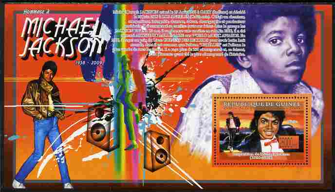 Guinea - Conakry 2009 Tribute to Michael Jackson - Billy Jean perf souvenir sheet unmounted mint, stamps on personalities, stamps on music, stamps on pops, stamps on rock, stamps on mandela, stamps on obama, stamps on usa presidents, stamps on americana, stamps on elvis