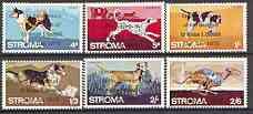 Stroma 1970 Dogs perf set of 6 each opt'd '5th Anniversary of Death of Sir Winston Churchill' unmounted mint, stamps on , stamps on  stamps on animals, stamps on dogs, stamps on personalities, stamps on churchill, stamps on death, stamps on collie, stamps on dalmation, stamps on husky, stamps on greyhound, stamps on labrador, stamps on pointer