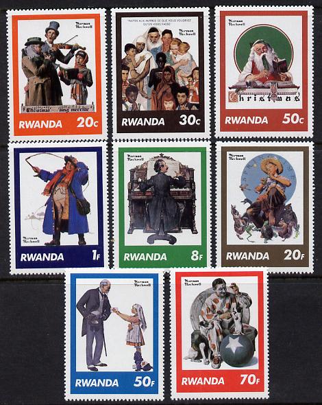 Rwanda 1981 Paintings by Norman Rockwell set of 8 unmounted mint, SG 1041-8, stamps on arts      christmas          music      santa      frogs     turtles      reptiles          nurses      red cross      clown