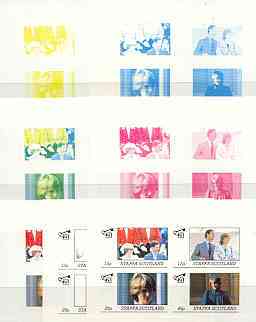 Staffa 1982 Princess Dis 21st Birthday imperf sheetlet containing set of 4 values, the set of 7 progressive colour proofs comprising the 4 individual colours plus 2, 3 an..., stamps on diana, stamps on royalty