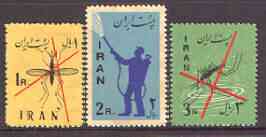 Iran 1960 Anti Malaria Campaign perf set of 3 unmounted mint but brown gum, SG 1212-14, stamps on insects, stamps on medical, stamps on malaria, stamps on diseases