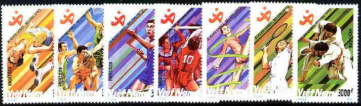 Vietnam 1990 Asian Games perf set of 7 unmounted mint, SG 1466-72*, stamps on sport, stamps on basketball, stamps on volleyball, stamps on table tennis, stamps on gymnastics, stamps on tennis, stamps on judo, stamps on high jump, stamps on  gym , stamps on gymnastics, stamps on , stamps on martial arts