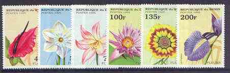 Benin 1995 Flowers perf set of 6 unmounted mint, SG 1327-32*, stamps on , stamps on  stamps on flowers, stamps on daffodil, stamps on lily, stamps on iris, stamps on chrysanthemum