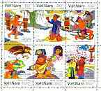 Vietnam 1990 Legend of Thach Sanh sheetlet containing set of 6 unmounted mint, SG 1503a, stamps on mythology, stamps on folklore, stamps on prison, stamps on  law , stamps on snake, stamps on hunting, stamps on archery, stamps on snake, stamps on snakes, stamps on 