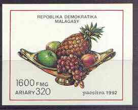 Malagasy Republic 1992 Fruits imperf m/sheet unmounted mint, SG MS 899, stamps on , stamps on  stamps on fruit, stamps on food, stamps on apples, stamps on peaches, stamps on grapes, stamps on pineapple