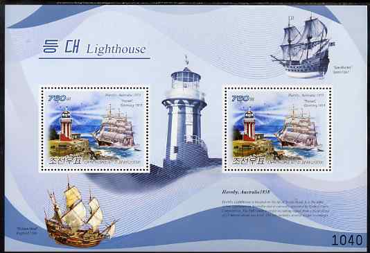 North Korea 2009 Lighthouses #4c Australia - Hornby perf s/sheet containing 2 values unmounted mint, stamps on , stamps on  stamps on lighthouses, stamps on  stamps on ships