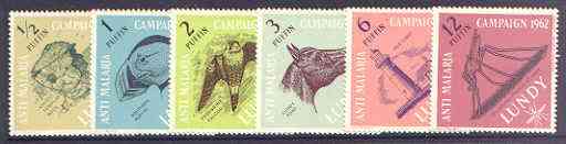 Lundy 1962 Anti Malaria Campaign perf set of 6 unmounted mint, stamps on insects, stamps on medical, stamps on malaria, stamps on diseases, stamps on lighthouses, stamps on puffins, stamps on horses, stamps on birds, stamps on birds of prey, stamps on falcons