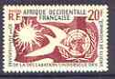 French West Africa 1958 Tenth Anniversary of Human Rights 20f perf unmounted mint, SG 125, stamps on human rights