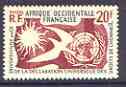 French West Africa 1958 Tenth Anniversary of Human Rights 20f perf unmounted mint, SG 125, stamps on , stamps on  stamps on human rights