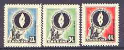 Uruguay 1958 Tenth Anniversary of Human Rights perf set of 3 unmounted mint, SG 1084-86, stamps on , stamps on  stamps on human rights