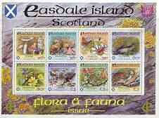 Easdale 1998 19th World Scout Jamboree overprinted in gold on Flora & Fauna definitive (26p to ) perf sheetlet of 8 unmounted mint, stamps on animals, stamps on birds, stamps on butterflies, stamps on flowers, stamps on fungi, stamps on marine life, stamps on shells, stamps on goldfinch, stamps on tern, stamps on turnstone, stamps on scouts