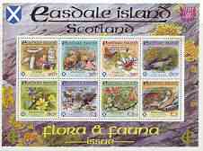 Easdale 1998 19th World Scout Jamboree overprinted in gold on Flora & Fauna definitive (26p to £5) perf sheetlet of 8 unmounted mint, stamps on animals, stamps on birds, stamps on butterflies, stamps on flowers, stamps on fungi, stamps on marine life, stamps on shells, stamps on goldfinch, stamps on tern, stamps on turnstone, stamps on scouts