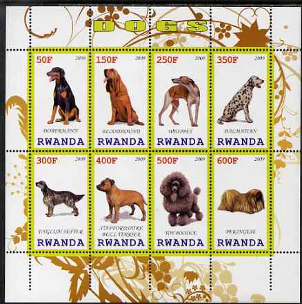 Rwanda 2009 Dogs perf sheetlet containing 8 values unmounted mint, stamps on , stamps on  stamps on dogs, stamps on  stamps on dalmations, stamps on  stamps on poodles, stamps on  stamps on whippets, stamps on  stamps on 