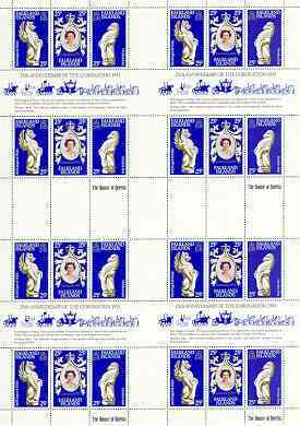 Falkland Islands 1978 Coronation 25th Anniversary (QEII, Dragon & Ram) in complete uncut sheet of 24 unmounted mint (8 strips of SG 348a), stamps on dragon, stamps on ram, stamps on royalty, stamps on coronation, stamps on arms, stamps on heraldry