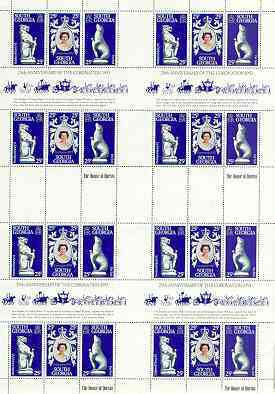 Falkland Islands Dependencies - South Georgia 1978 Coronation 25th Anniversary (QEII, Seal & Panther) in complete uncut sheet of 24 (8 strips of SG 67a) unmounted mint, stamps on , stamps on  stamps on seal, stamps on cats, stamps on royalty, stamps on polar, stamps on coronation, stamps on arms, stamps on  stamps on heraldry