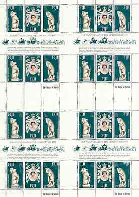Fiji 1978 Coronation 25th Anniversary (QEII & Iguana) in complete uncut sheet of 24 (8 strips of SG 549a) unmounted mint, stamps on reptiles, stamps on royalty, stamps on coronation, stamps on arms, stamps on heraldry