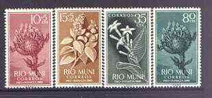 Rio Muni 1960 Child Welfare Fund (Plants) set of 4 unmounted mint, SG 10-13*, stamps on flowers, stamps on cacti