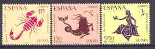 Spanish Sahara 1968 Child Welfare (Signs of the Zodiac) set of 3 unmounted mint, SG 262-64, stamps on , stamps on  stamps on space, stamps on astronomy, stamps on astrology, stamps on  stamps on zodiac, stamps on  stamps on zodiacs