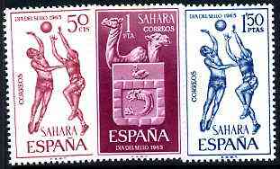 Spanish Sahara 1965 Stamp Day (Handball & Arms) set of 3 unmounted mint, SG 243-45, stamps on , stamps on  stamps on postal, stamps on sport, stamps on handball, stamps on arms, stamps on  stamps on heraldry