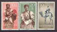 Spanish Sahara 1959 Colonial Stamp Day (Postmen) set of 3 unmounted mint, SG 166-68, stamps on animals, stamps on camels, stamps on postal, stamps on postman