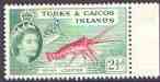 Turks & Caicos Islands 1957 Spiny Lobster 2.5d from def set unmounted mint, SG 240*, stamps on fish, stamps on lobster, stamps on marine life, stamps on fishing