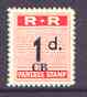 Northern Rhodesia 1951-68 Railway Parcel stamp 1d (large numeral) overprinted CB (Chisamba) unmounted mint, stamps on , stamps on  stamps on railways, stamps on cinderella, stamps on  stamps on  kg6 , stamps on  stamps on 