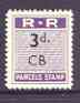 Northern Rhodesia 1951-68 Railway Parcel stamp 3d (small numeral) overprinted CB (Chisamba) unmounted mint*, stamps on , stamps on  stamps on railways, stamps on  stamps on cinderella, stamps on  stamps on  kg6 , stamps on  stamps on 