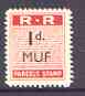 Northern Rhodesia 1951-68 Railway Parcel stamp 1d (small numeral) overprinted MUF (Mufulira) corner block of 8 with sheet number, unmounted mint, a rarely offered item, stamps on , stamps on  stamps on railways, stamps on  stamps on cinderella, stamps on  stamps on  kg6 , stamps on  stamps on 