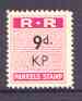 Northern Rhodesia 1951-68 Railway Parcel stamp 9d (small numeral - sans serif) overprinted KP (Kapiri M'Posho) unmounted mint* , stamps on , stamps on  stamps on railways, stamps on  stamps on cinderella, stamps on  stamps on  kg6 , stamps on  stamps on 