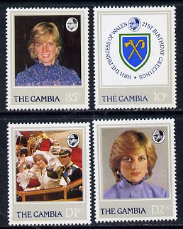 Gambia 1982 21st Birthday of Princess of Wales perf set of 4 unmounted mint, SG 476-9, stamps on , stamps on  stamps on royalty, stamps on  stamps on diana, stamps on  stamps on arms, stamps on  stamps on heraldry