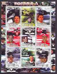 Tadjikistan 2001 Formula 1 perf sheetlet #1 containing set of 9 values unmounted mint, stamps on , stamps on  stamps on cars, stamps on  stamps on racing cars, stamps on  stamps on formula 1, stamps on  stamps on  f1 , stamps on  stamps on shells, stamps on  stamps on scots, stamps on  stamps on scotland