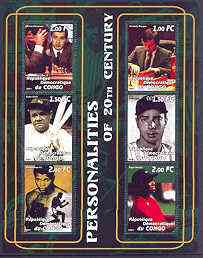 Congo 2001 Personalities of the 20th Century perf sheetlet #02 containing 6 values (Kasparov, Karpov, Babe Ruth, Joe DiMaggio, M Ali & Tiger Woods) unmounted mint, stamps on , stamps on  stamps on personalities, stamps on millennium, stamps on sport, stamps on chess, stamps on boxing, stamps on baseball, stamps on golf, stamps on  stamps on judaica, stamps on  stamps on islam