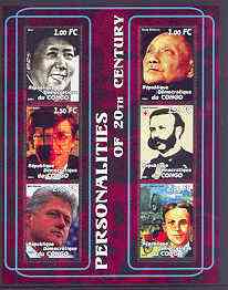 Congo 2001 Personalities of the 20th Century perf sheetlet #05 containing 6 values (Mao, Xiaoping, Bill Gates, Henri Dunant, Bill Clinton & Henry Ford) unmounted mint