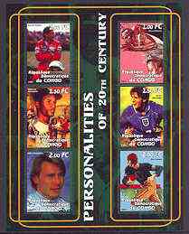 Congo 2001 Personalities of the 20th Century perf sheetlet #09 containing 6 values (Ayrton Senna, Jesse Owens, Roberto Clemente, D Beckham, Nika Hakkinen & Jim Thorpe) un...